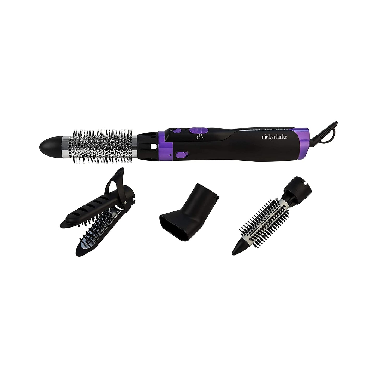 Nicky Clarke 1000W 4-in-1 Frizz Control Ionic Hot Air Brush Volumising Hair Styler, 2 Heat / Speeds & Cool Shot, Four Accessories: 20mm & 38mm