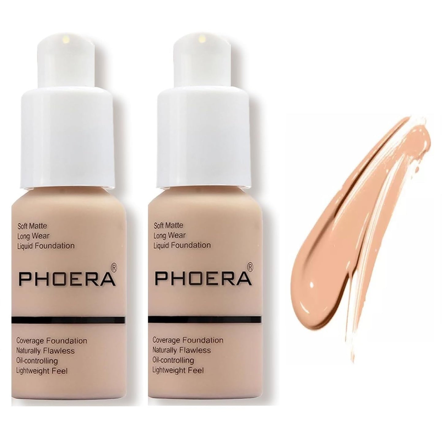 Aquapurity Phoera? Full Coverage Foundation Soft Matte Oil Control Concealer 30ml Long Lasting Flawless Cream Smooth (2 PCS 103 WARM PEACH)