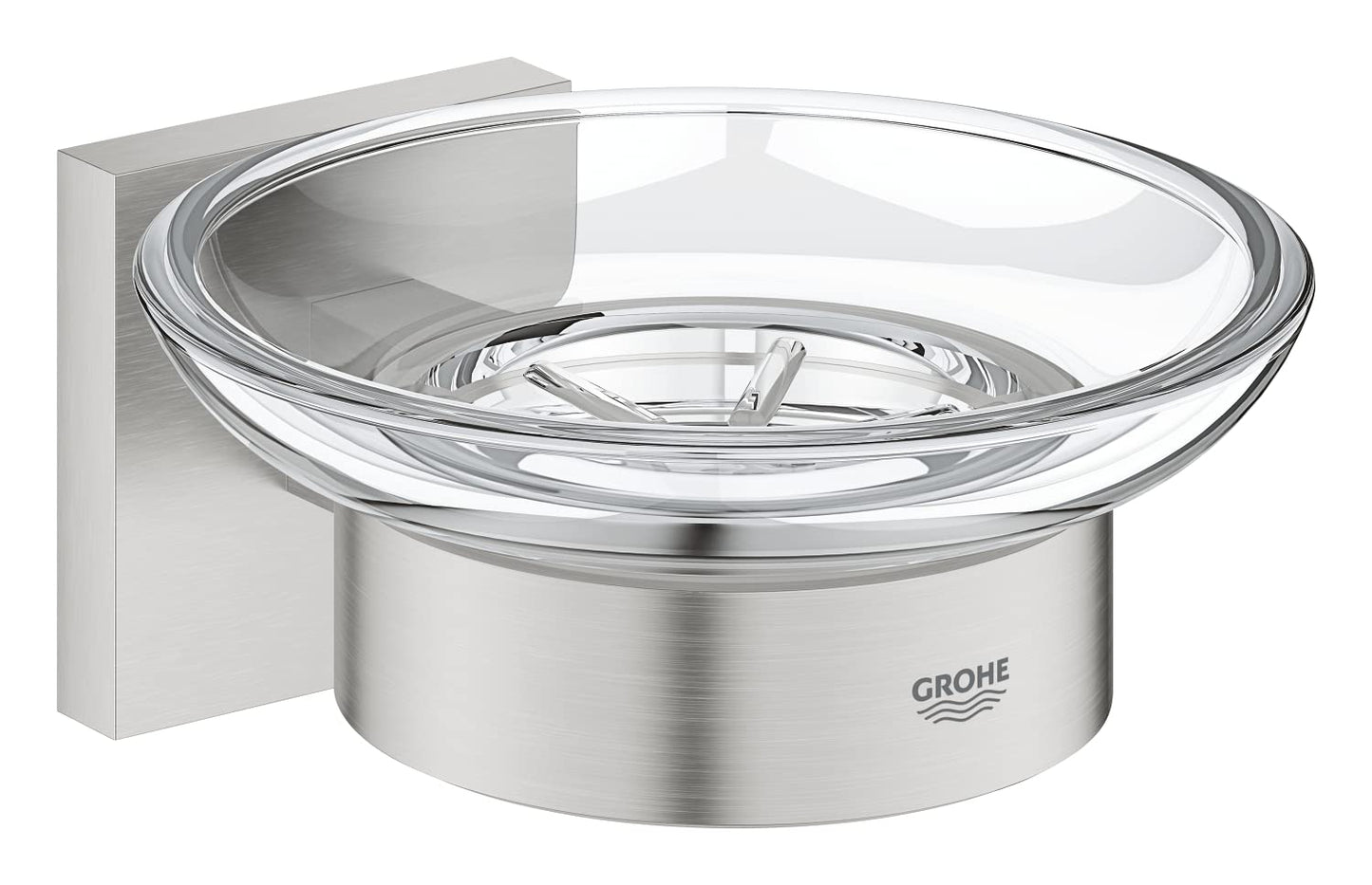 GROHE Start Cube Soap Dish with Holder (Material: Glass and Metal, Wall Mounted, Concealed Fastening, with Screws and Dowels), Size 125 mm, Easy to