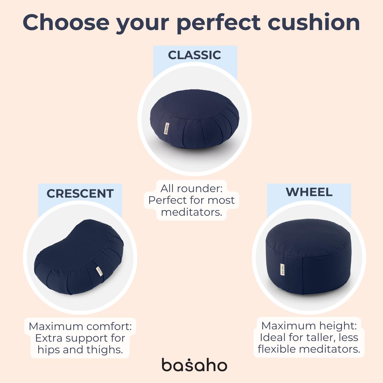 basaho CLASSIC Zafu Meditation Cushion | Organic Cotton | Buckwheat Hulls | Removable Washable Cover (Zen Black)
