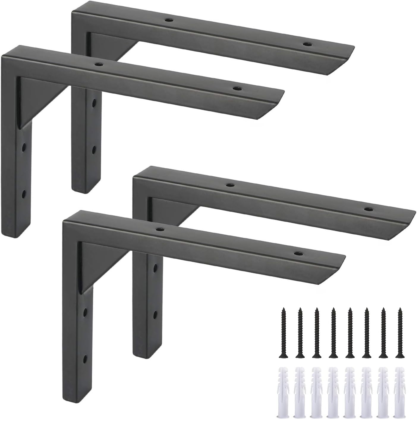 Ouvin Heavy Duty Shelf Brackets 12 inch 4 Pack Wall Mount Black Iron Brackets for Shelves Triangle Sturdy Supports with Screws for Kitchen Bookshelf