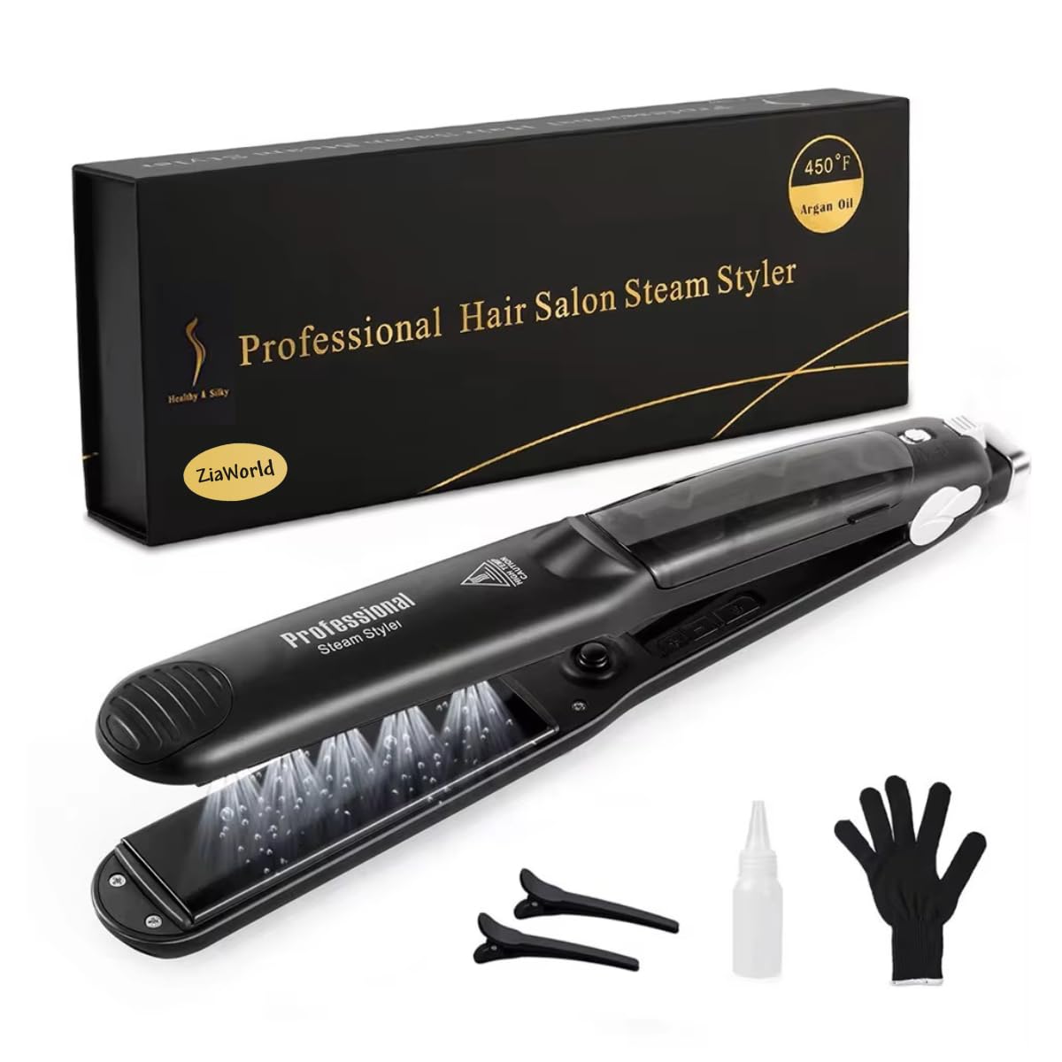 ZiaWorld Professional 2 in 1 Steam Flat Iron, Hair Straightener & Curler Styler, Tourmaline Ceramic Steam Hair Straightener, Flat Iron Vapor Plate,