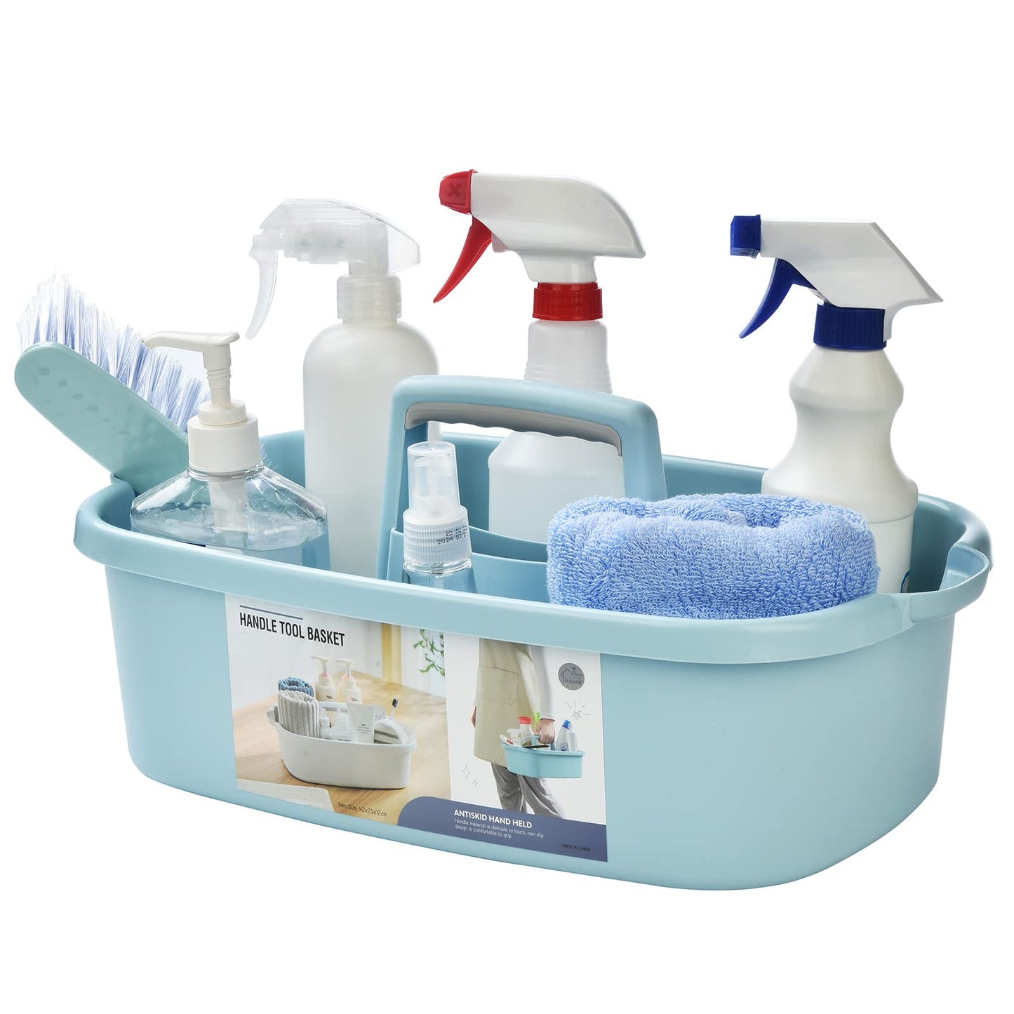 ALINK Cleaning Caddy with Handle, Large Plastic Shower Caddy Basket Organizer for Car, Dorm, Bathroom, Garden, Kitchen, Cleaning Supplies ? Blue