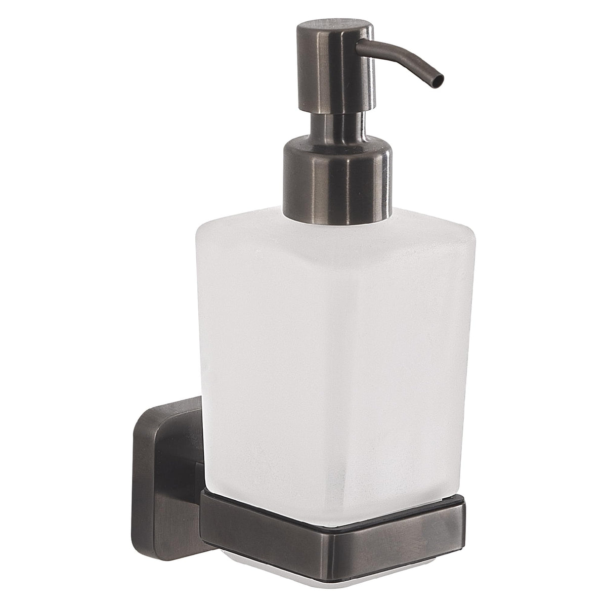 Gedy Tonga Soap Dispenser for Bathroom Wall, Gun Metal, Stainless Steel and Glass, Capacity 220 ml, 6.3 x 11.7 x 17.3, Adhesive, No Drill