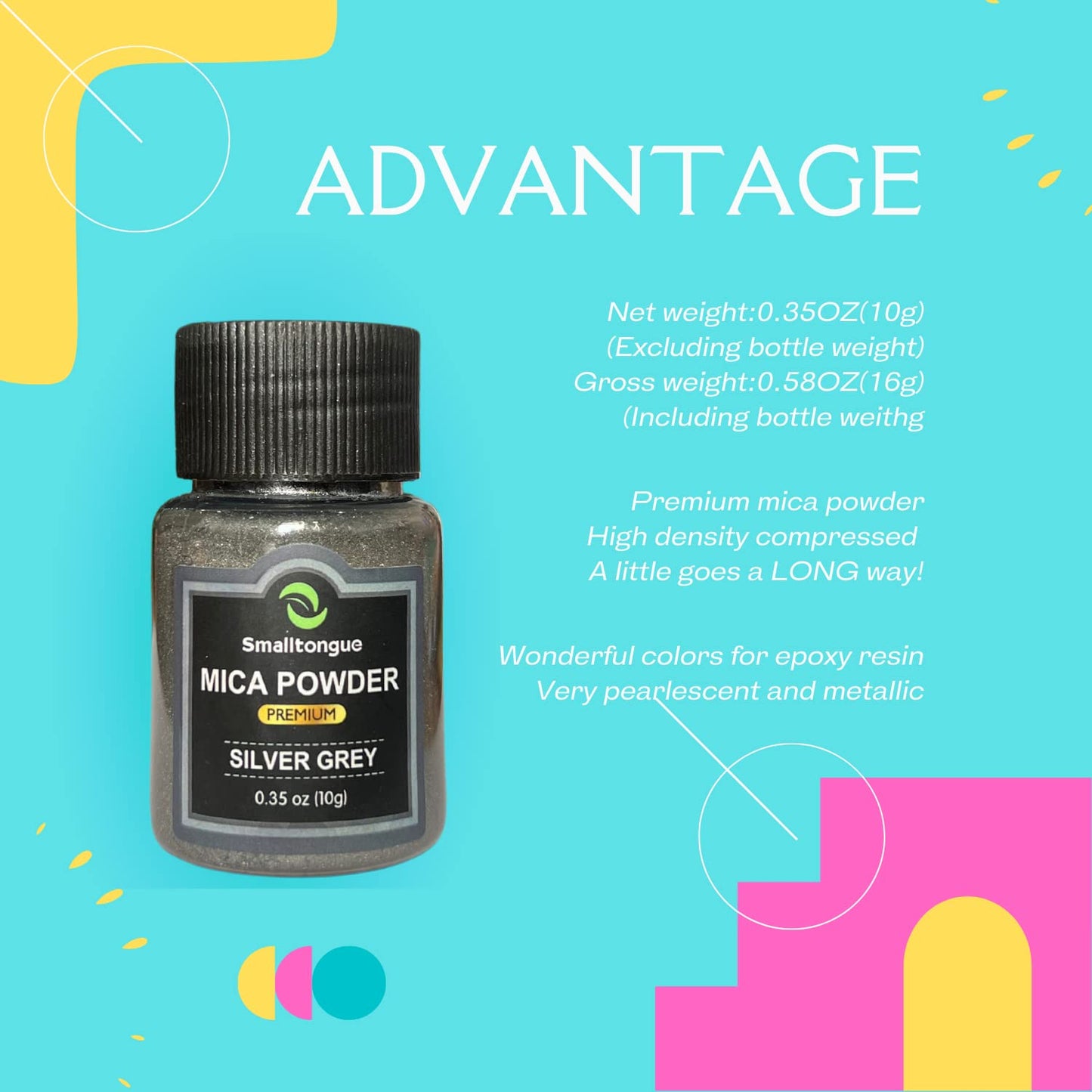 Smalltongue Mica Powder for Epoxy Resin, 72 Colors, 0.35 oz(10g) Bottles Mica Glitter Powder, Mica Pigment Powder for Lip Gloss, Soap Making, Bath