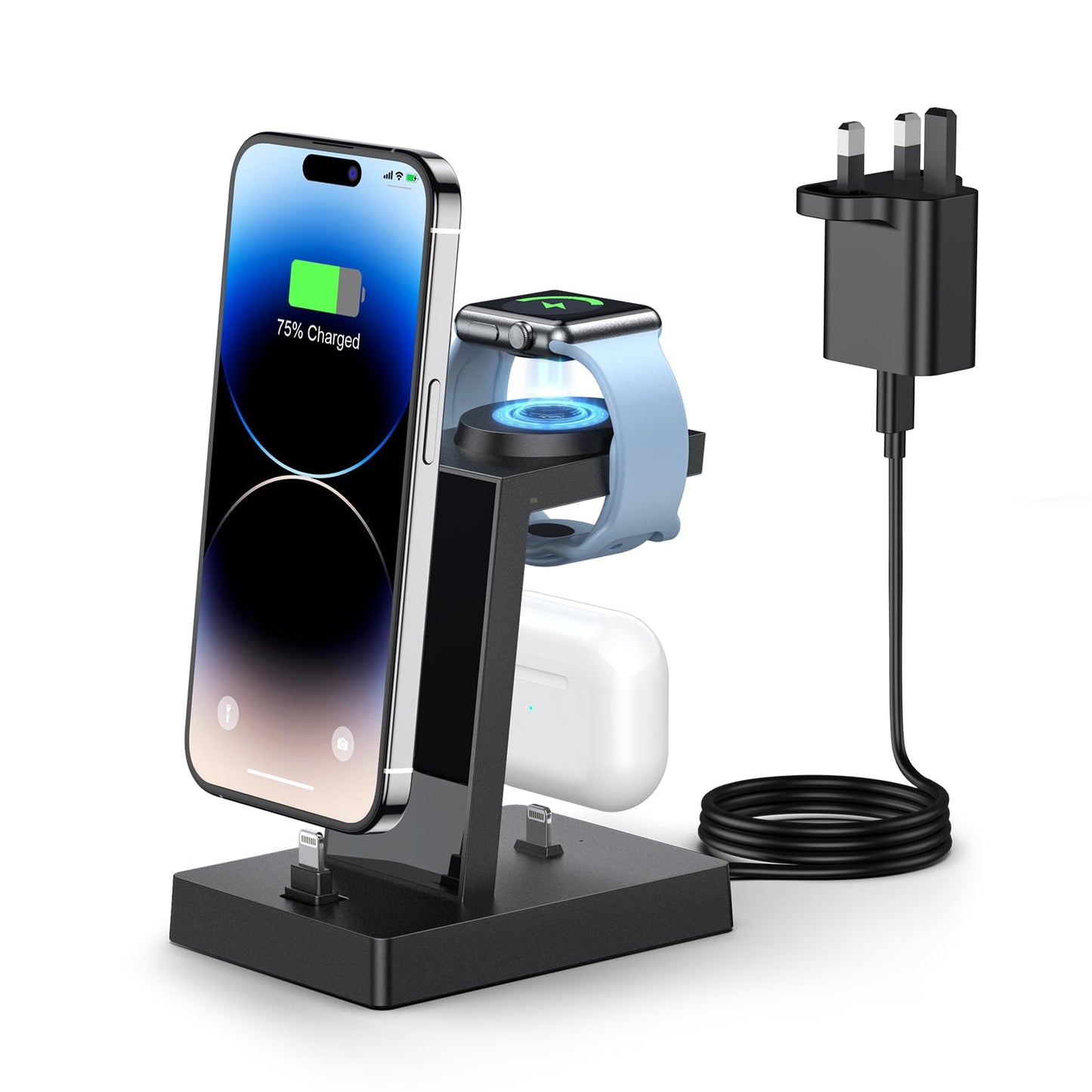 3 in 1 Charging Stand - ADADPU iphone and iWatch Charger Station with 30W USB C Charger Plug, Apple Charging Dock for iphone 14 13 12 11 Series,