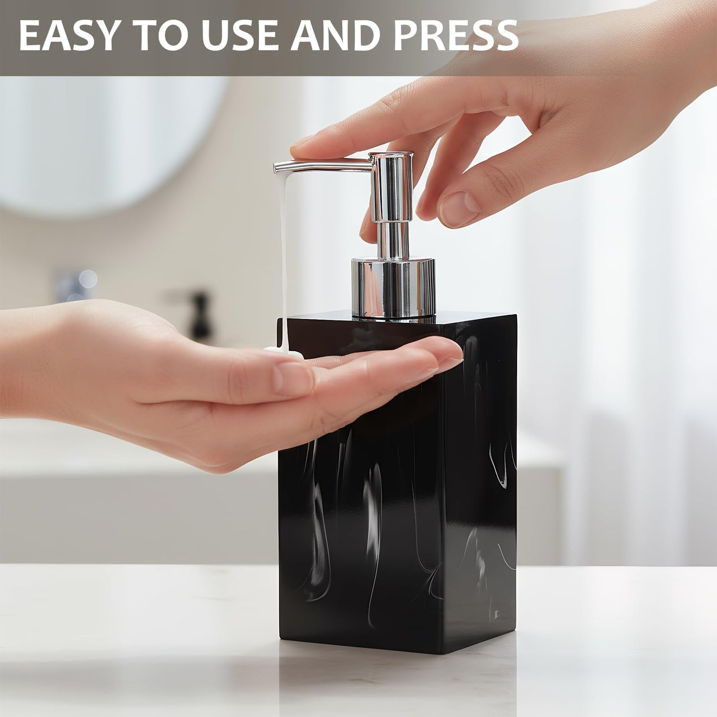 2Pcs Soap Dispenser, 500ML Refillable Liquid Square Marble Textured Soap Dispenser