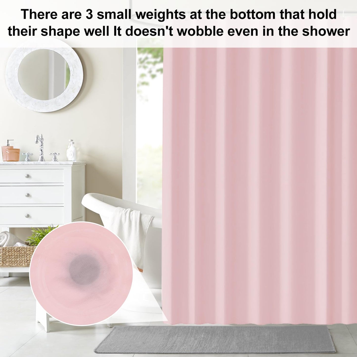 LUKDUNG Bathroom Curtain, 180 x 180 cm, Anti Mildew, Waterproof, Washable, PEVA Shower Curtain with 12 Shower Curtain Rings, Pink