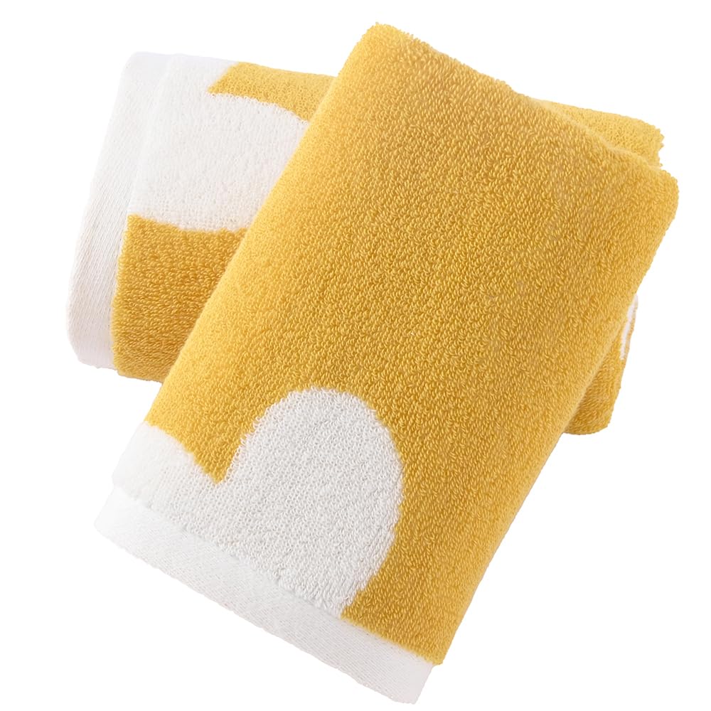 sense gnosis Heart Pattern Yellow Hand Towels 100% Cotton Decorative Thin Hand Towel Set of 2 for Bathroom 13 x 29 Inch