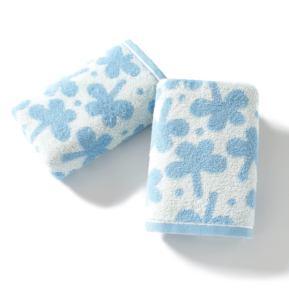 sense gnosis Blue Floral Hand Towels Set of 2 Clovers Pattern 100% Cotton Absorbent Soft Thin Hand Towels for Bathroom 13 x 29 Inch