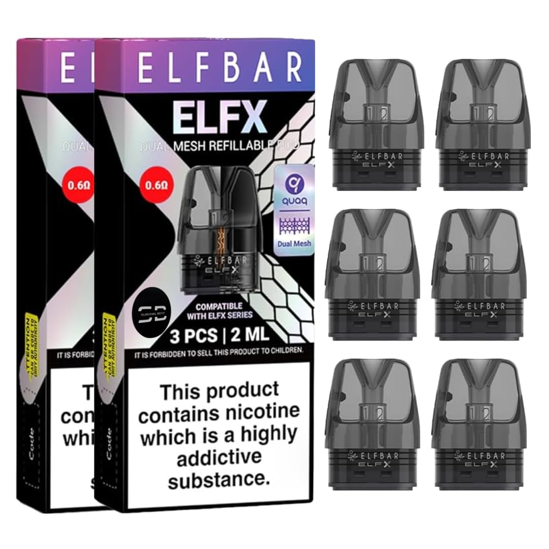 Elfx Pods (0.6) - 2 x 3 Pack - FCompatible with Elfx Kit, Elfx Pro Vape Kit - No Nicotine (0.6 x 2 Packs)