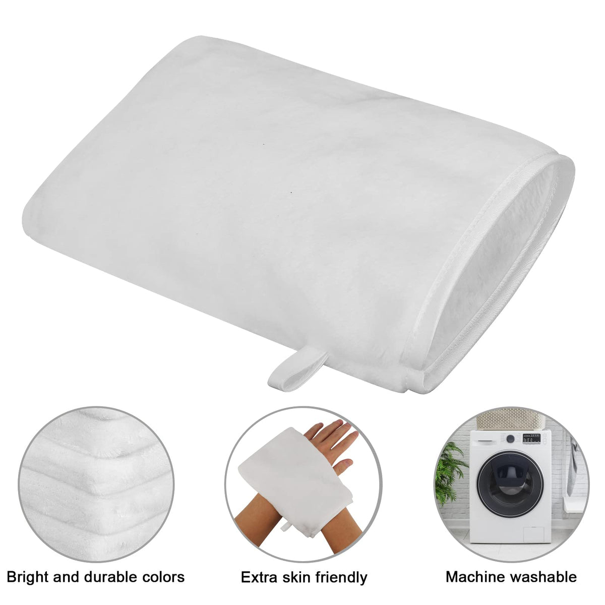 PHOGARY Pack of 8 Microfibre Body Wash Mitts Set, Flannels Soft Face Mitts, Bath SPA Cloth, Reusable Makeup Remover Mitt Gloves, 15x21 cm, White