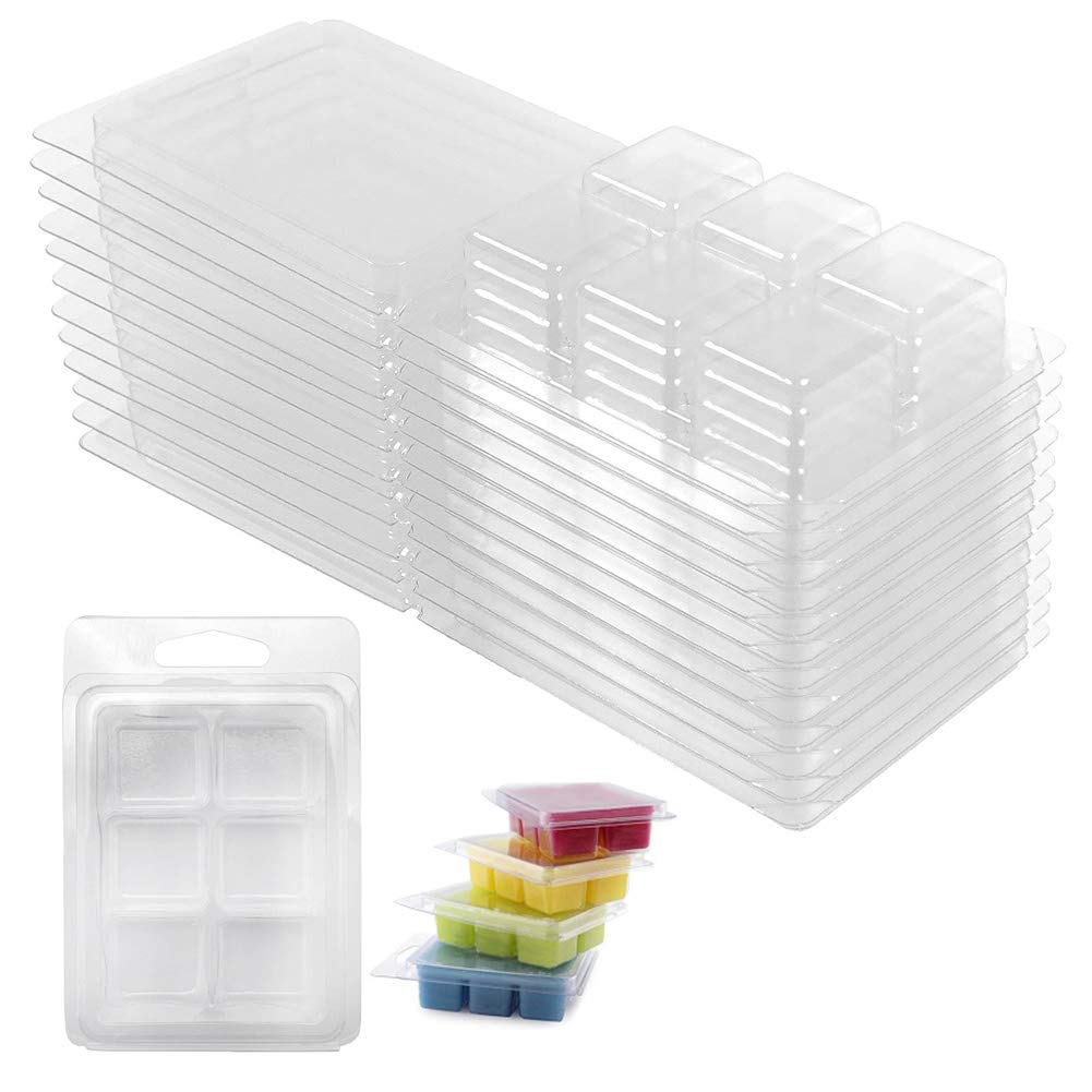 Feelava Wax Melt Molds 50 Pcs 6 Cavity Resuable Clear Plastic Clamshell Mould Cube Tray for Candle Making and Soap Wax Melts Boxes
