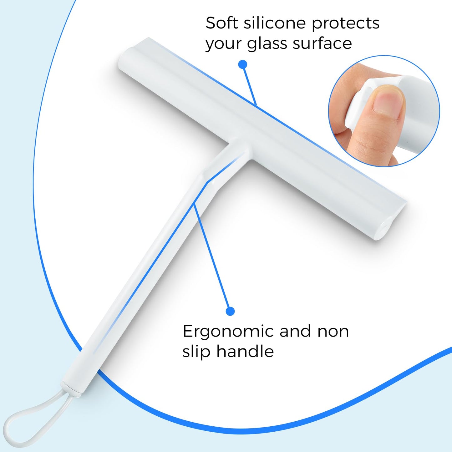 Thboxes Shower Squeegee, 8In Window Glass Silicone Scraper with Hook, White