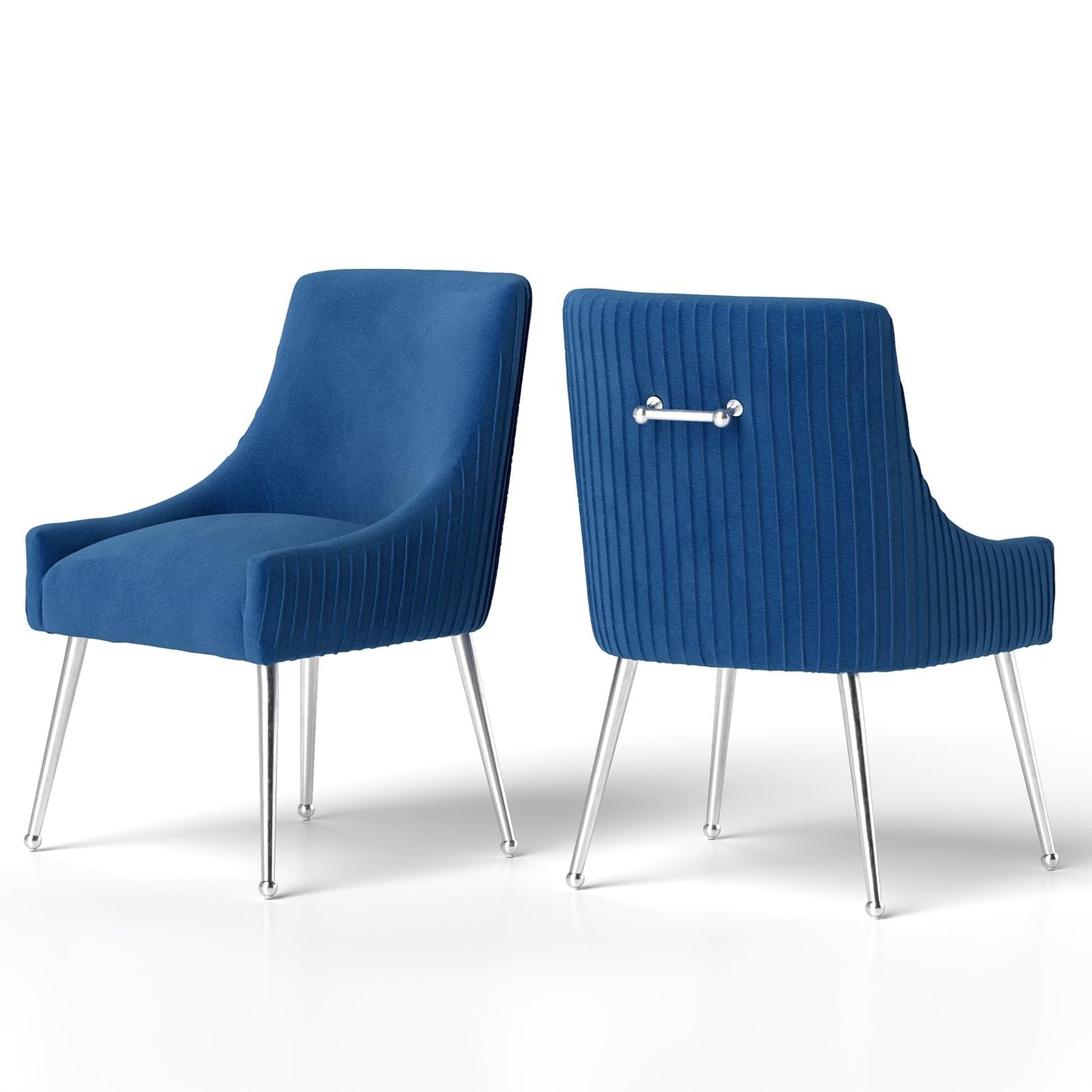 Dining Chairs Modern Style Velvet Upholstered Accent Vanity Chair with Vertical Bar Tufted Chair Set of 2 with Silver Legs for Kitchen/Living