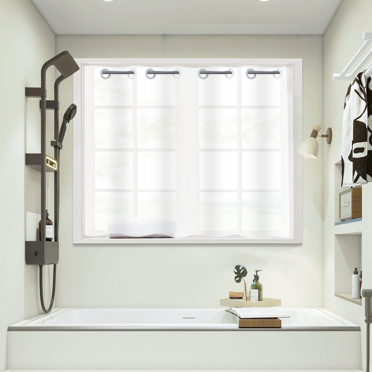YISURE Plastic PEVA Window Curtain Frosted, Narrow Short Shower Curtain Waterproof Mildew Resistant for Bathroom, 8 Built-in Hooks, Width 60 x Height