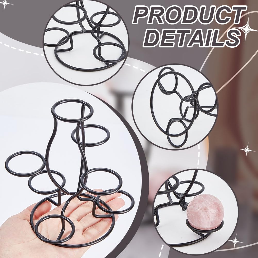 NBEADS Crystal Ball Holders, 7 Eggs Display Stand Black Iron Multi-Sphere Display Holder for Crystal Ball Sphere Globe Home Office Decor Ornament