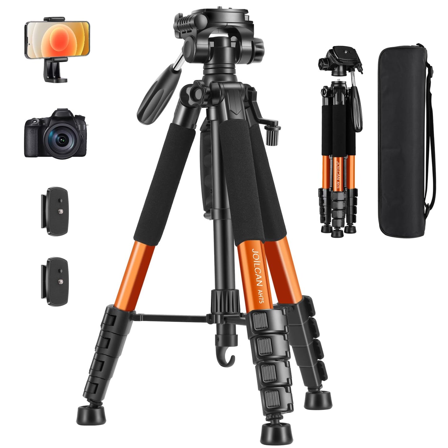 JOILCAN 74"/188cm Camera Tripod, Aluminum Outdoor Lightweight Camera Tripod Stand for DSLR/Canon/Nikon/Video Photography, Compact Travel Tripods with