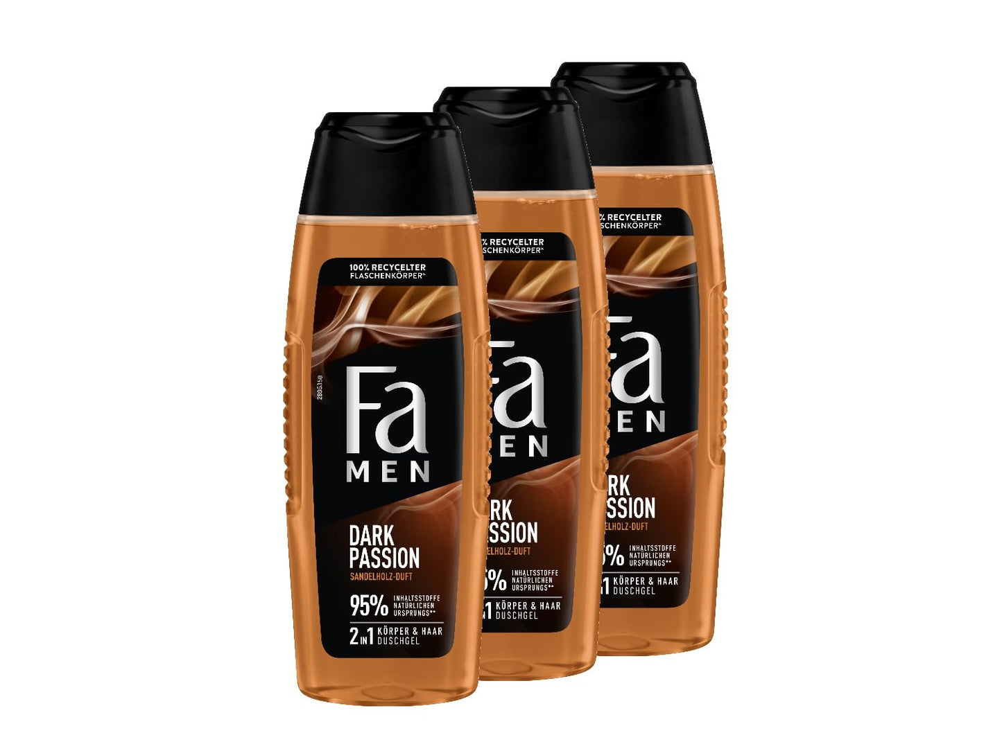 FA Men Shower Gel Dark Passion (3 x 250 ml), 2-in-1 for Body & Hair, with the Masculine Fragrance of Seductive Sandalwood & Oriental Spices, Mild and
