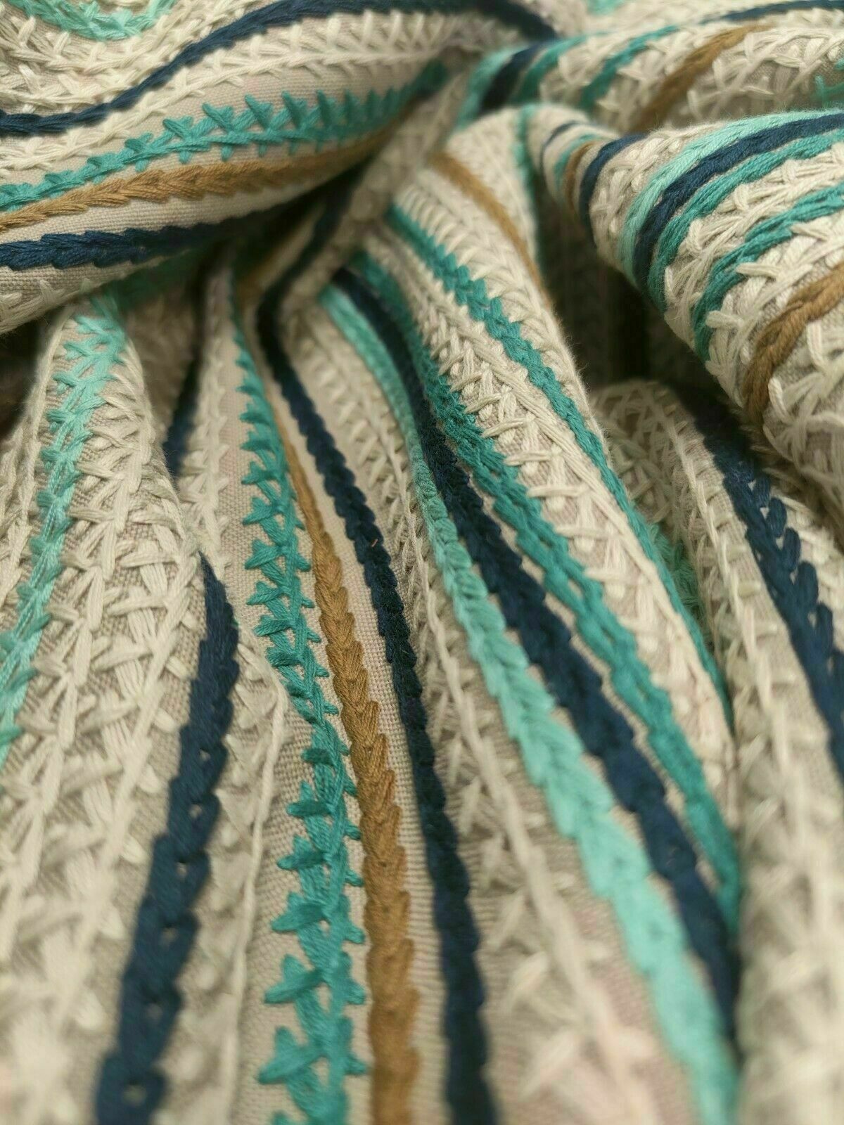 Harlequin Crochet Stripe Indigo/Linen Curtain Upholstery Fabric By The Metre
