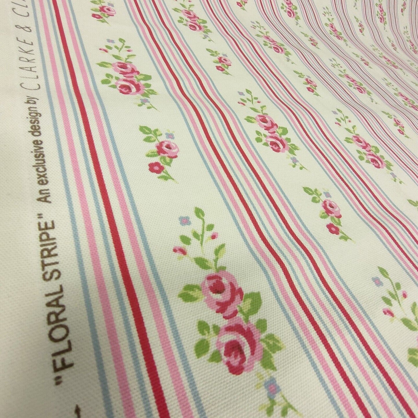 Clarke & Clarke Floral Stripe Chintz Curtain Upholstery Fabric By The Metre