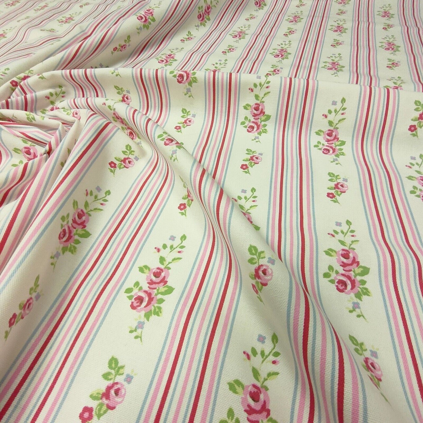 Clarke & Clarke Floral Stripe Chintz Curtain Upholstery Fabric By The Metre