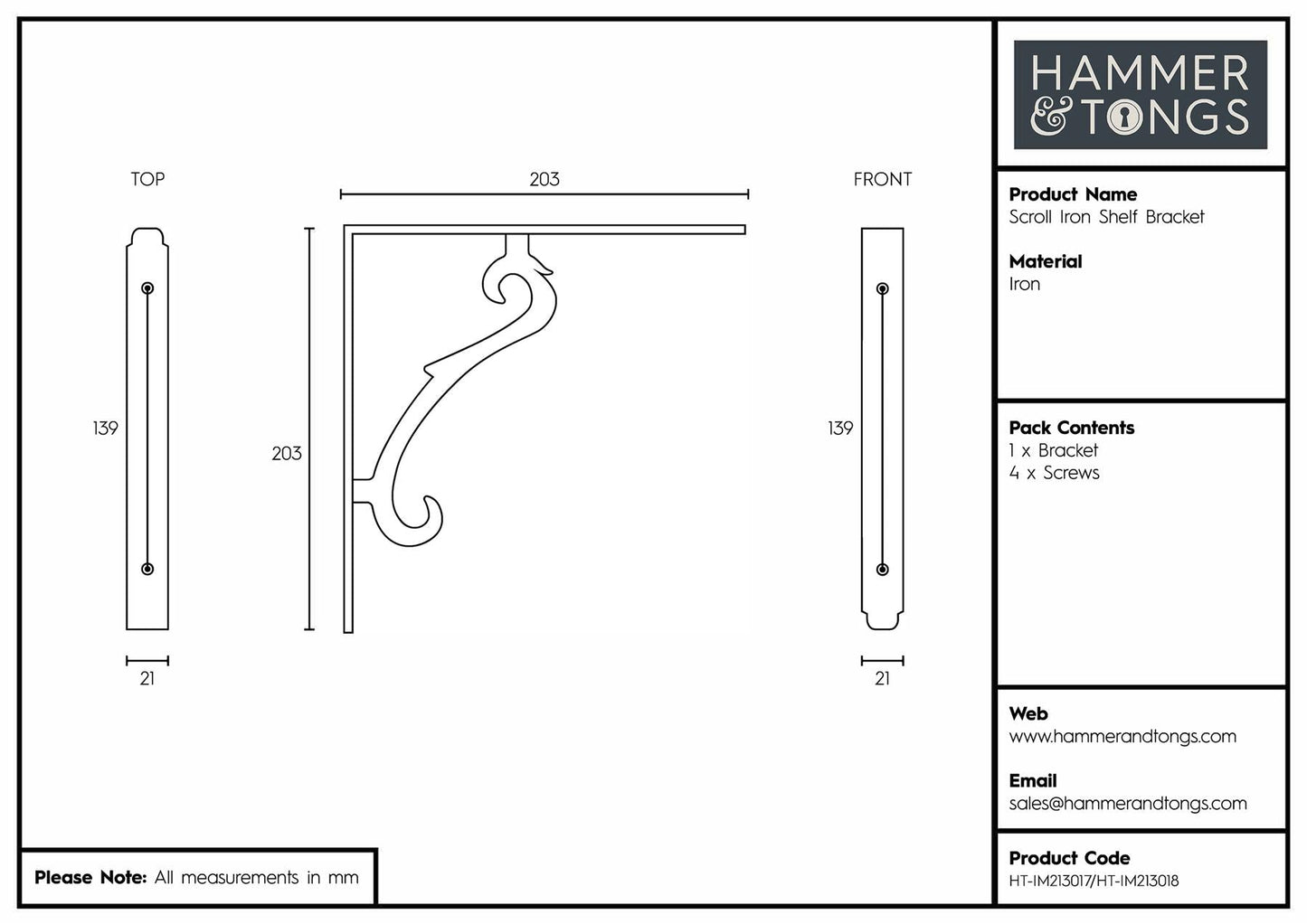 205mm Scroll Iron Shelf Bracket