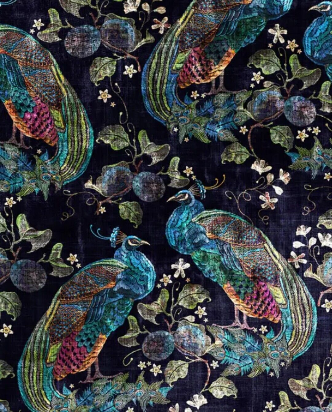 Peacock Opulence Curtain & Upholstery Fabric - Navy/Cranberry/Green