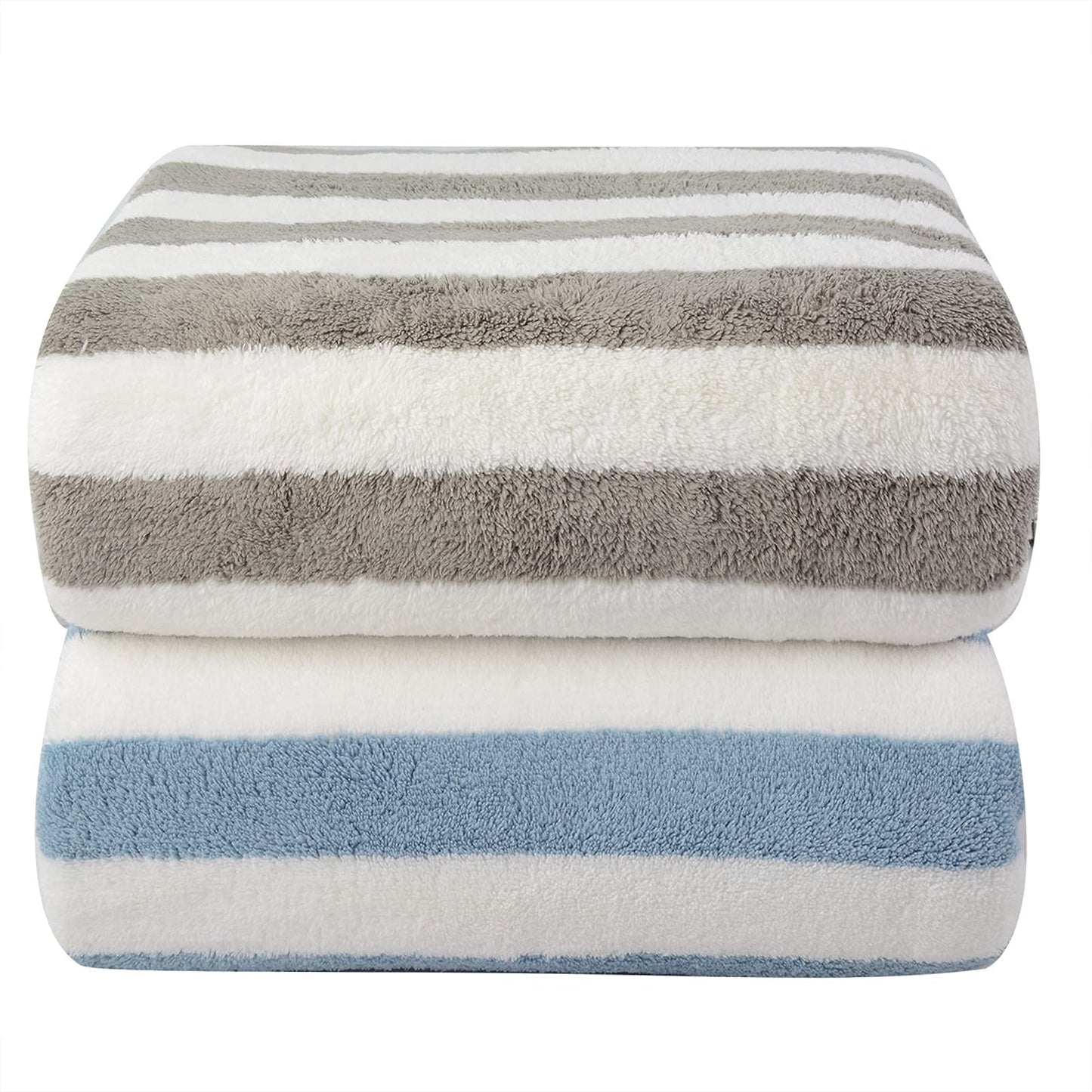 VIVOTE Microfibre Bath Towel (80 X 152 cm), Soft & Fluffy Bath Towels, Highly Absorbent Dry Quickly Bath Sheet, Striped Bath Towels Set, Large