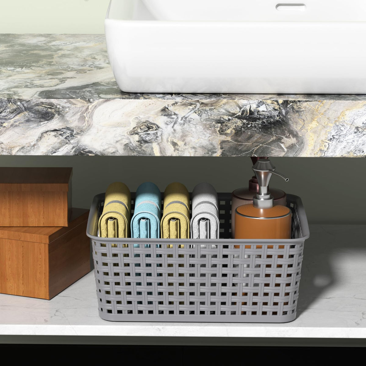Ordate Plastic Storage Baskets, Small Plastic Weave Basket, 6 Packs