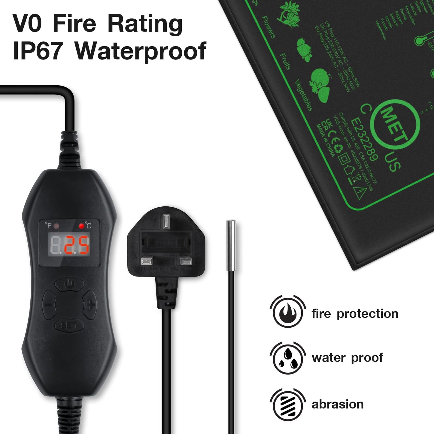 Mojimdo 50W Heating Mat Plants with Thermostat - Quick Heating, Fire Protection, Heat Mat for Germination and Temperature Regulation, Ideal for