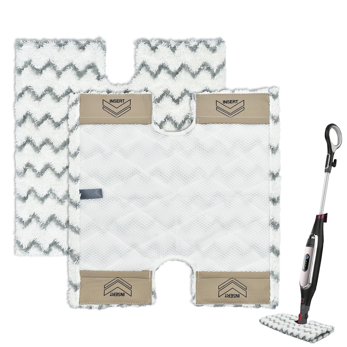 DLAIMI 2 Packs Steam Mop Pads Compatible with Shark S6003UK Klik n' Flip S6001 S6003 Steam Cleaner, Steam Pocket Mop with Scrub Strips Microfiber Pad