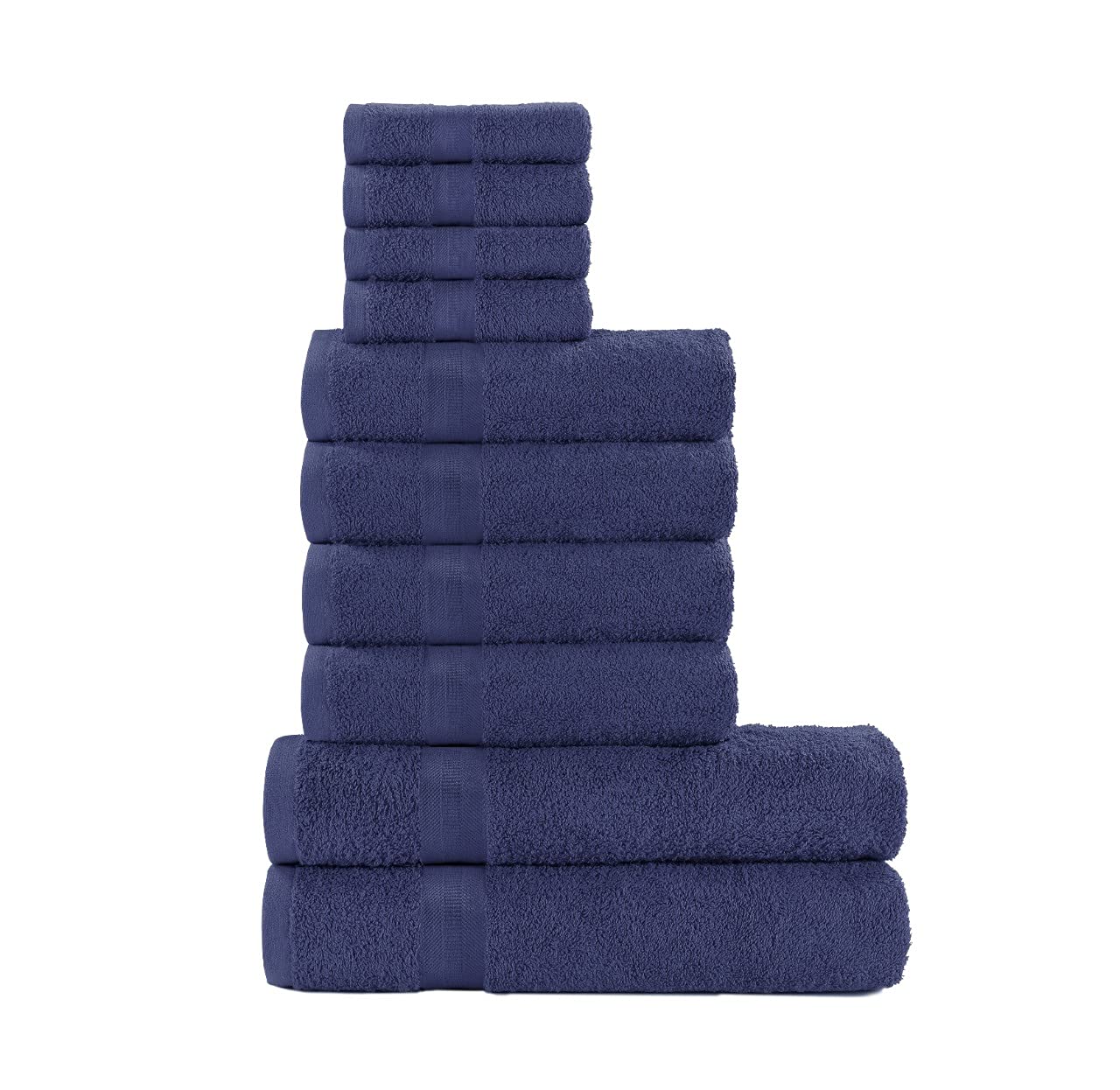 clicktostyle Pure Cotton 10 Piece Thick Highly Absorbent Towel Bale Set 4 Face 4 Hand 2 Bath Towels (Blue Grindle)