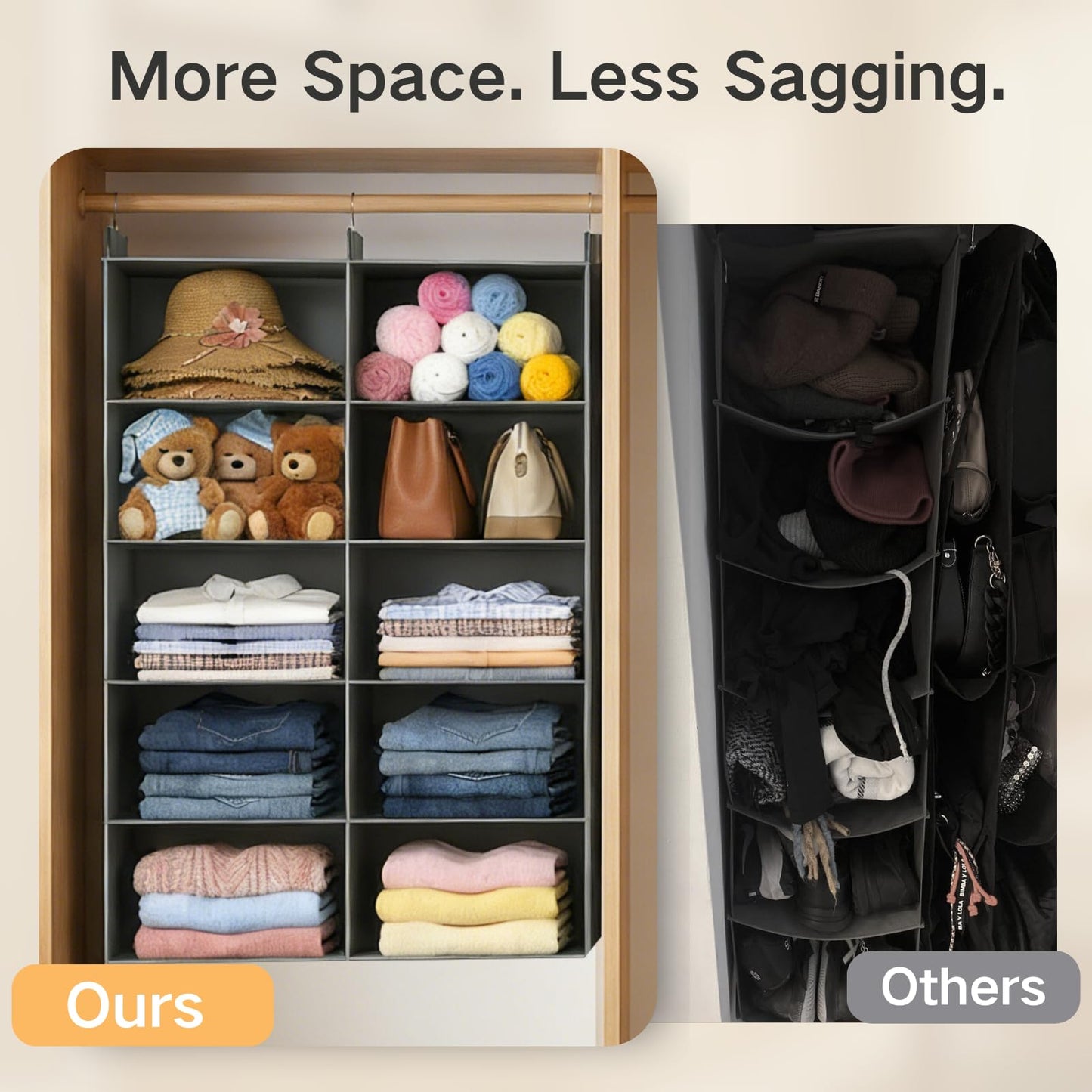 ALLTIDYUP 5-Tier Dual-Row Hanging Wardrobe Organizer – Large Capacity Foldable Closet Storage Shelves to Keep Clothes, Shoes