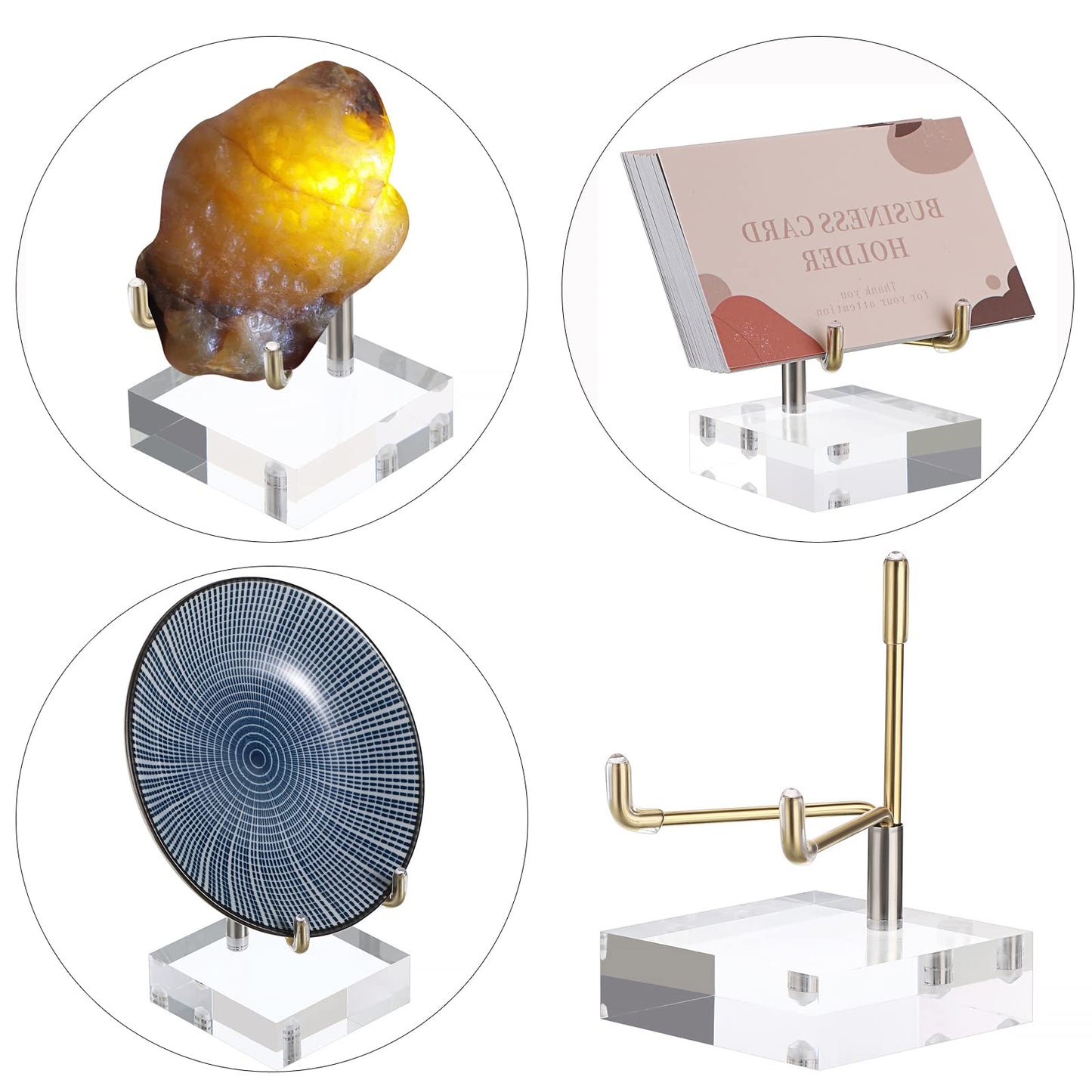 BTSKY Small Size Adjustable Golden Metal Arm Display Stand with Square Base