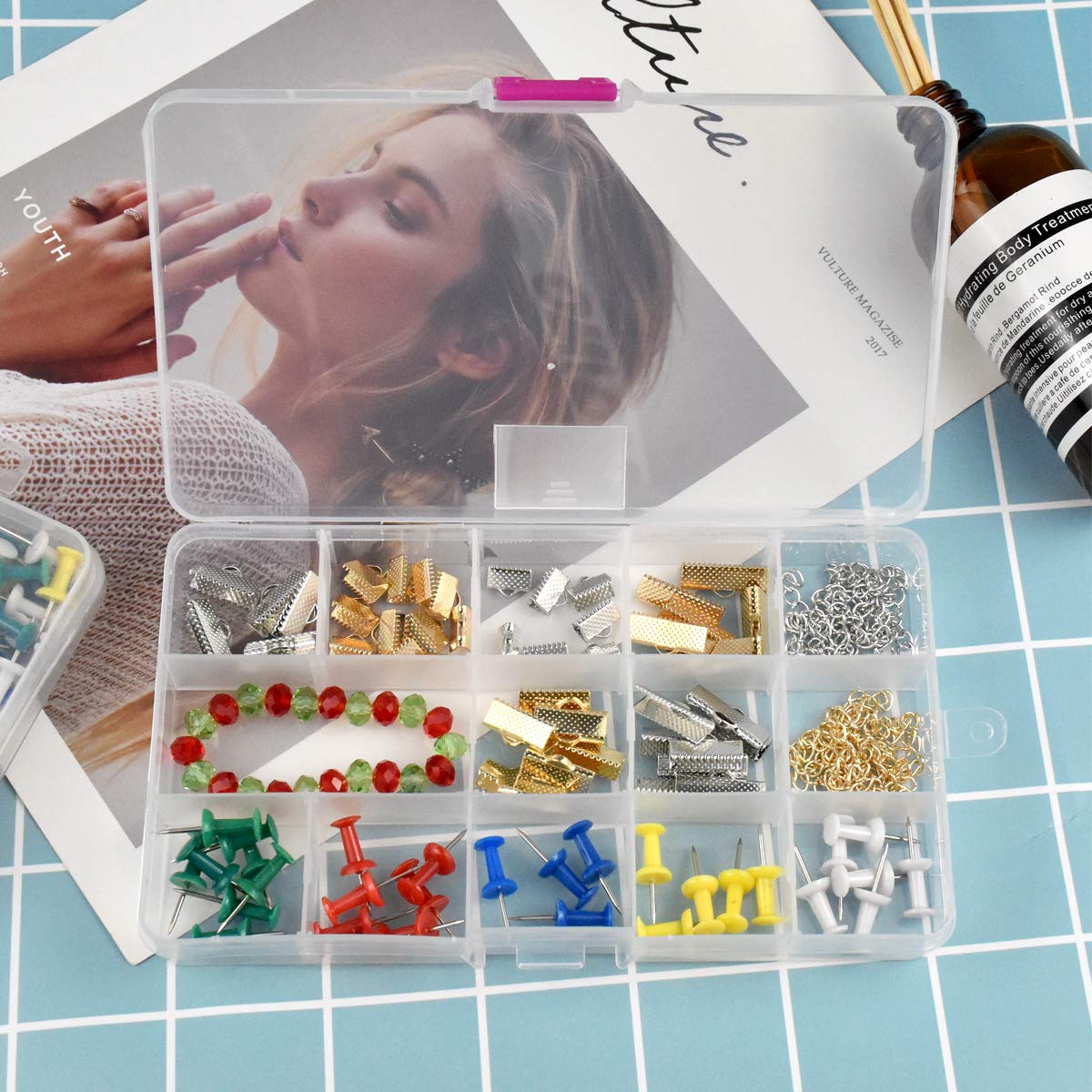 Organiser Box 2Pcs Small Craft Storage Boxes with Compartments Clear Plastic Storage Screw Box Earring Storage Containers Jewellery Box with