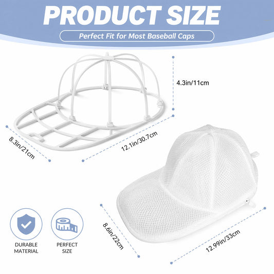 OHiZVZV 1 Pack White Hat Washer Cage, Baseball Cap Cleaner Frame with Mesh Laundry Bag, Prevent Deformation for Washing Machine & Dishwasher