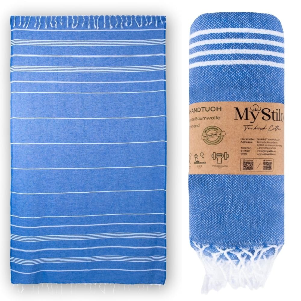 MyStilo 100% Recycled Cotton Hammam Towel - Sustainable and Natural - Sauna Towel, Beach Towel, Shower Towel, Bath Towel, Yoga Towel - Petrol - 100 x