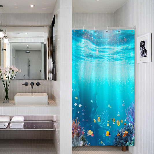SDOTPMT 90x183cm Underwater World Shower Curtain Undersea Colorful Coral Tropical Fish Underwater Animals Theme Bathtub Curtain for Kids Bathroom