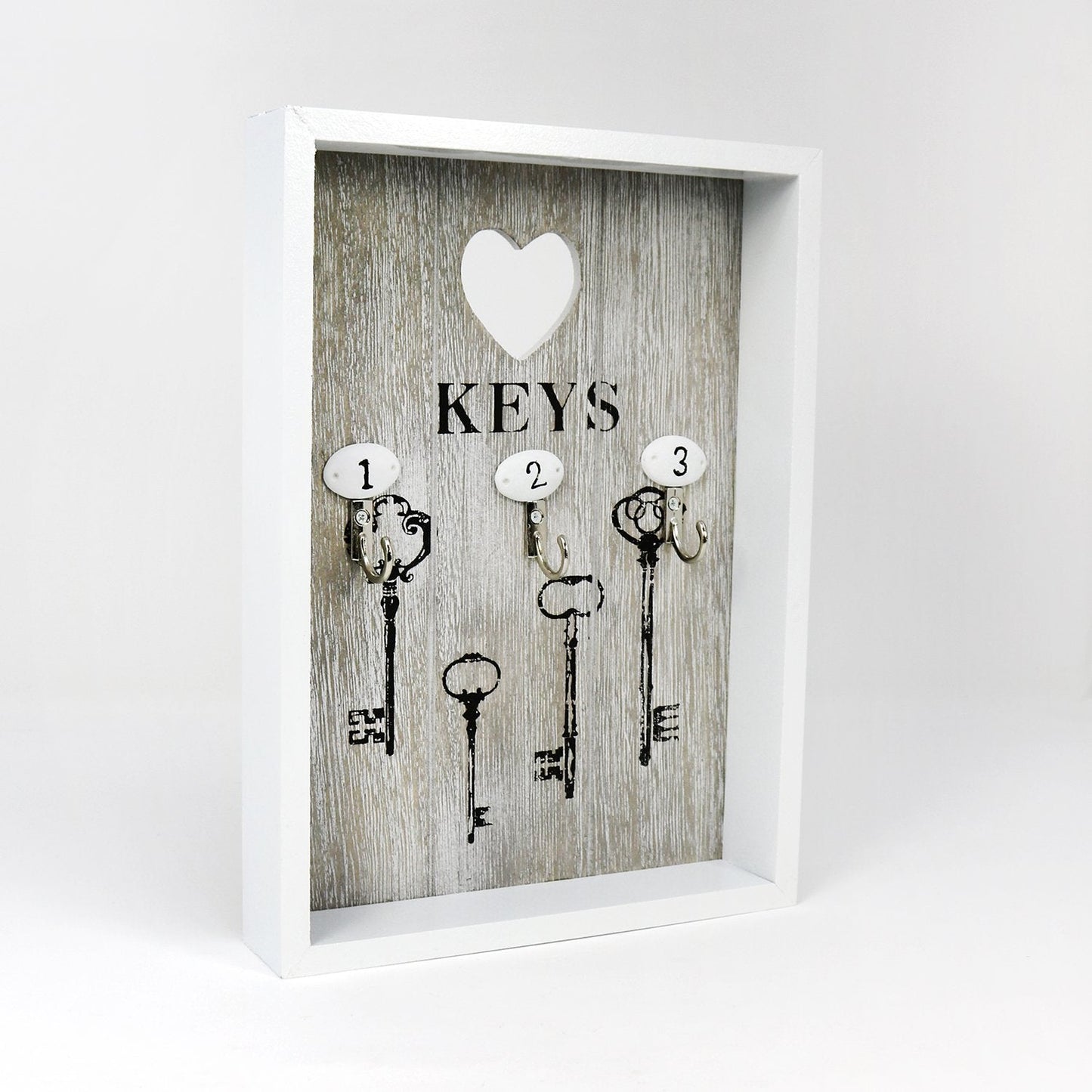 com-four® key box made of wood with 3 key hooks, 25 x 18 x 3.8 cm