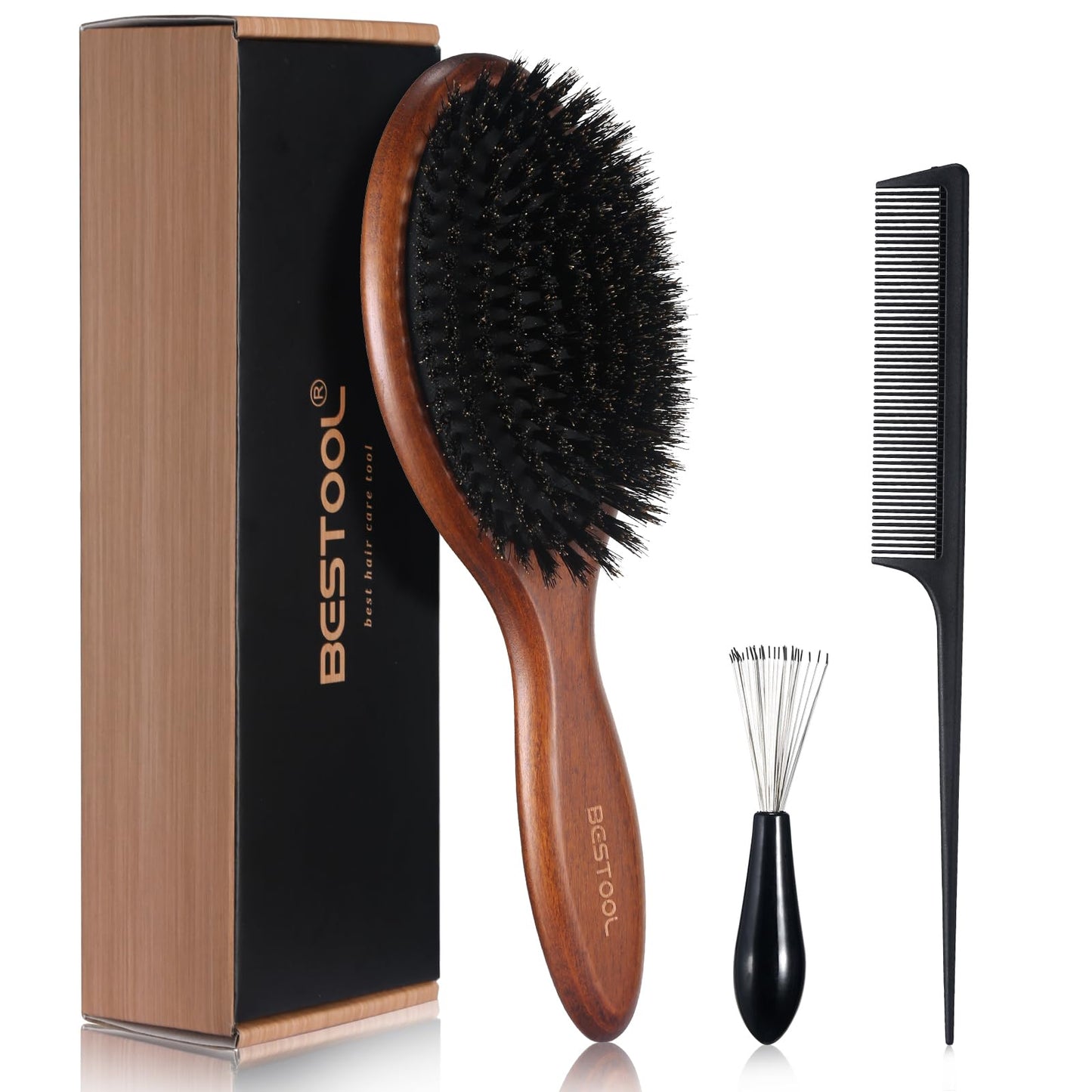 BESTOOL Hair Brush, Boar Bristle Hair Brush for Women Men Children, Beech Paddle Natural Boar Bristle Brush for Thin, Fine Hair, Improve Hair Texture