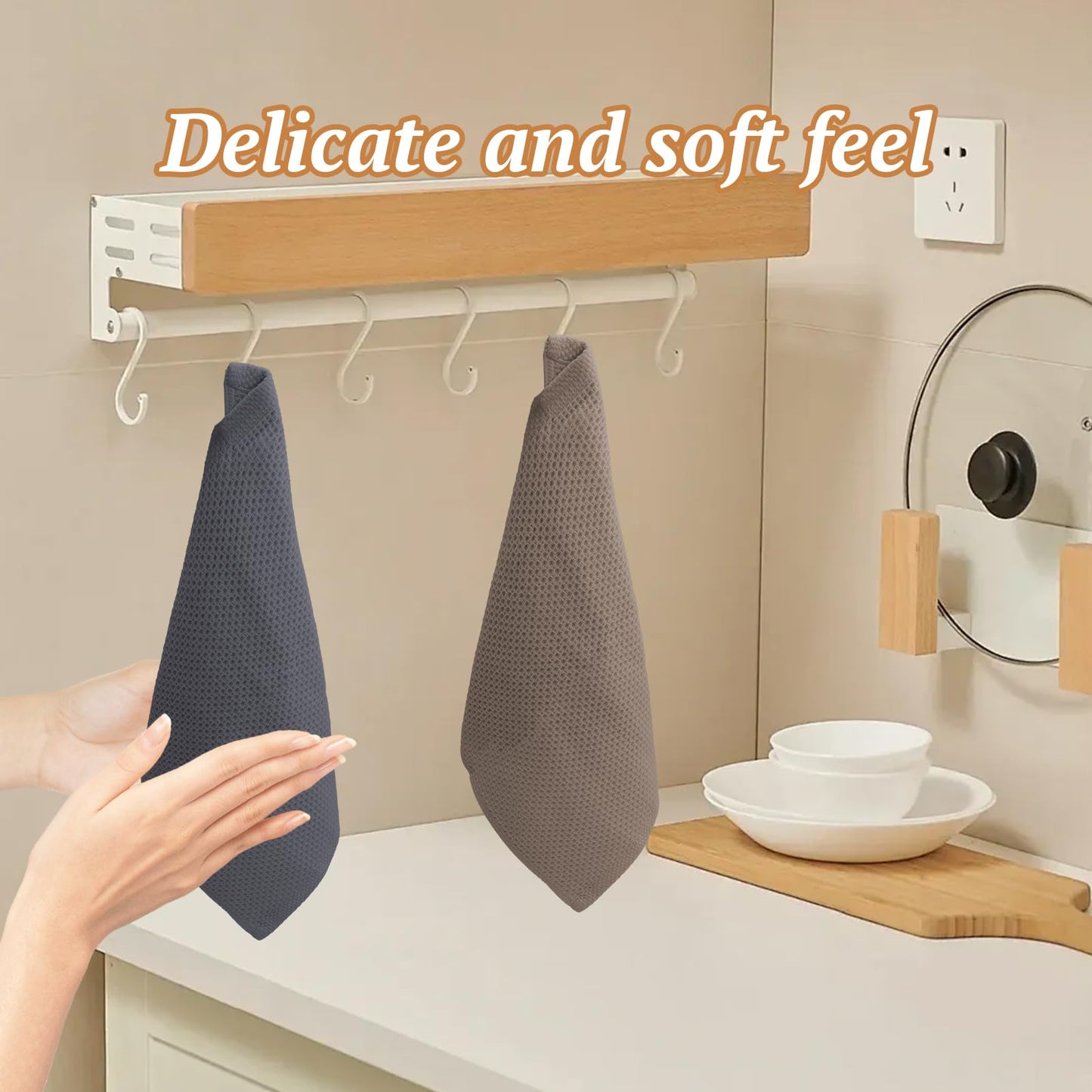 Roellgs 4 Pack Kitchen Bathroom Hand Drying Towels, Wash Towels, Microfibre Hand Towels, Dry Your Hands Immediately