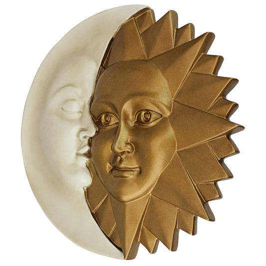 Design Toscano Celestial Harmony Sun and Moon Outdoor Wall Sculpture, Polyresin, Faux Ivory and Gold, 39.5 cm, 15.50" x 2.00"