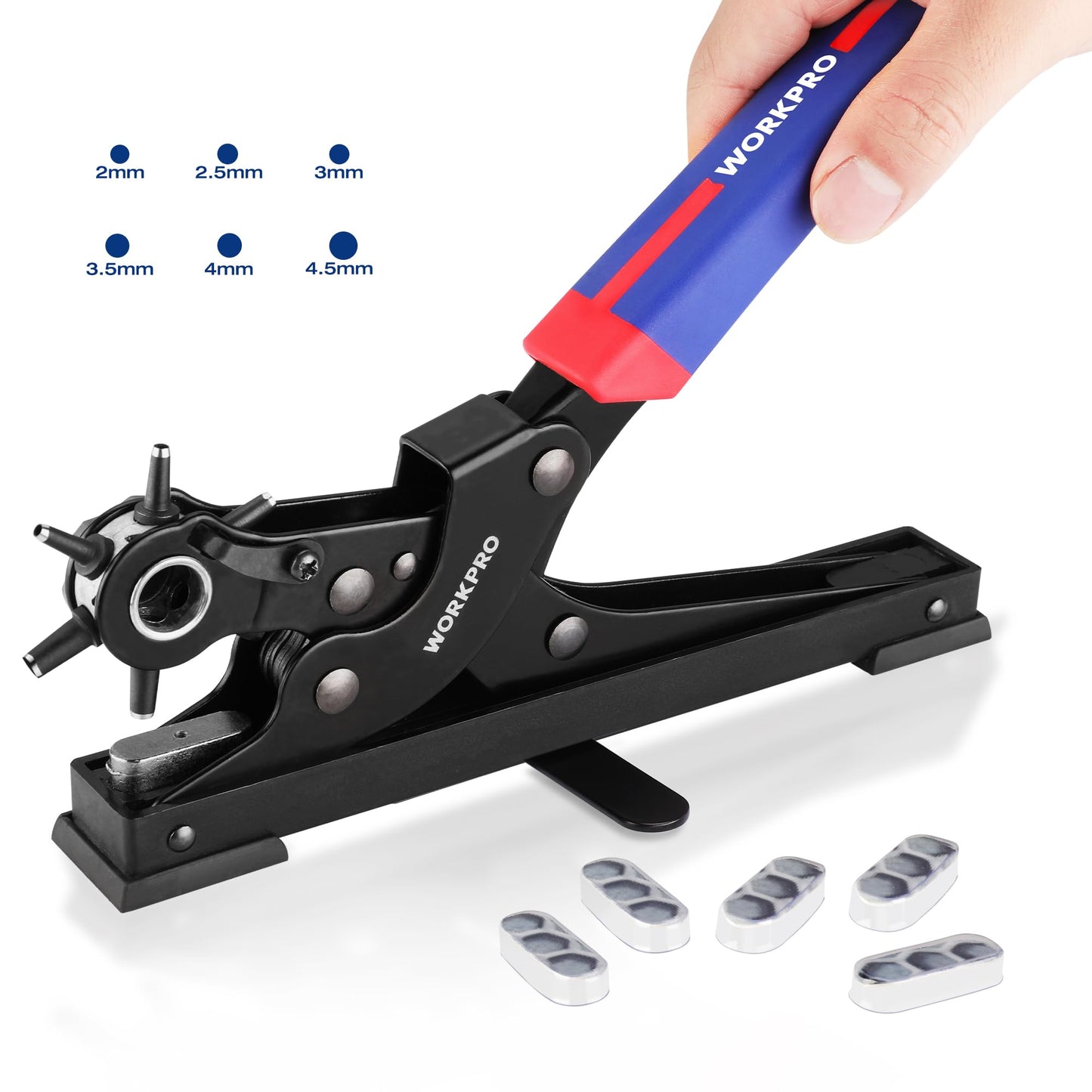 WORKPRO Desktop Leather Hole Punch, Heavy Duty Belt Hole Puncher for Leather with 6 Multi Sized Holes for Belt, Watch Bands, Pet Collars, Bags, Shoes,