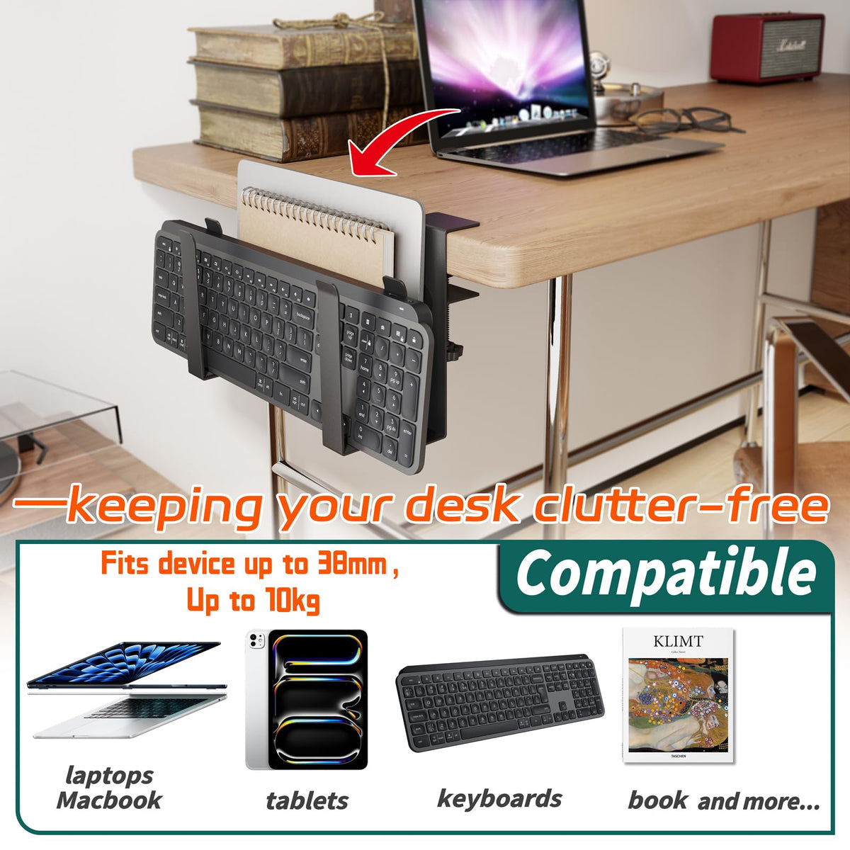 otuiaim Laptop Desk Stand with Clamp, 2-Layer for 2 Devices < 38mm Thick