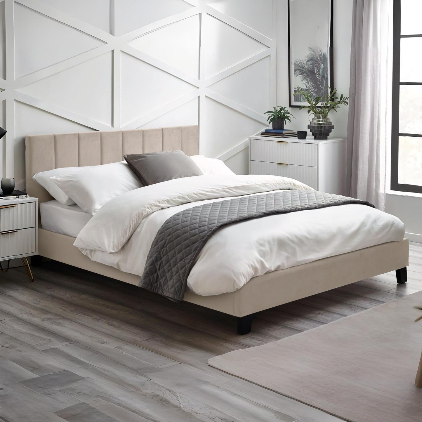 Julian Bowen Rosa Cream Velvet Upholstered 150cm King Bed