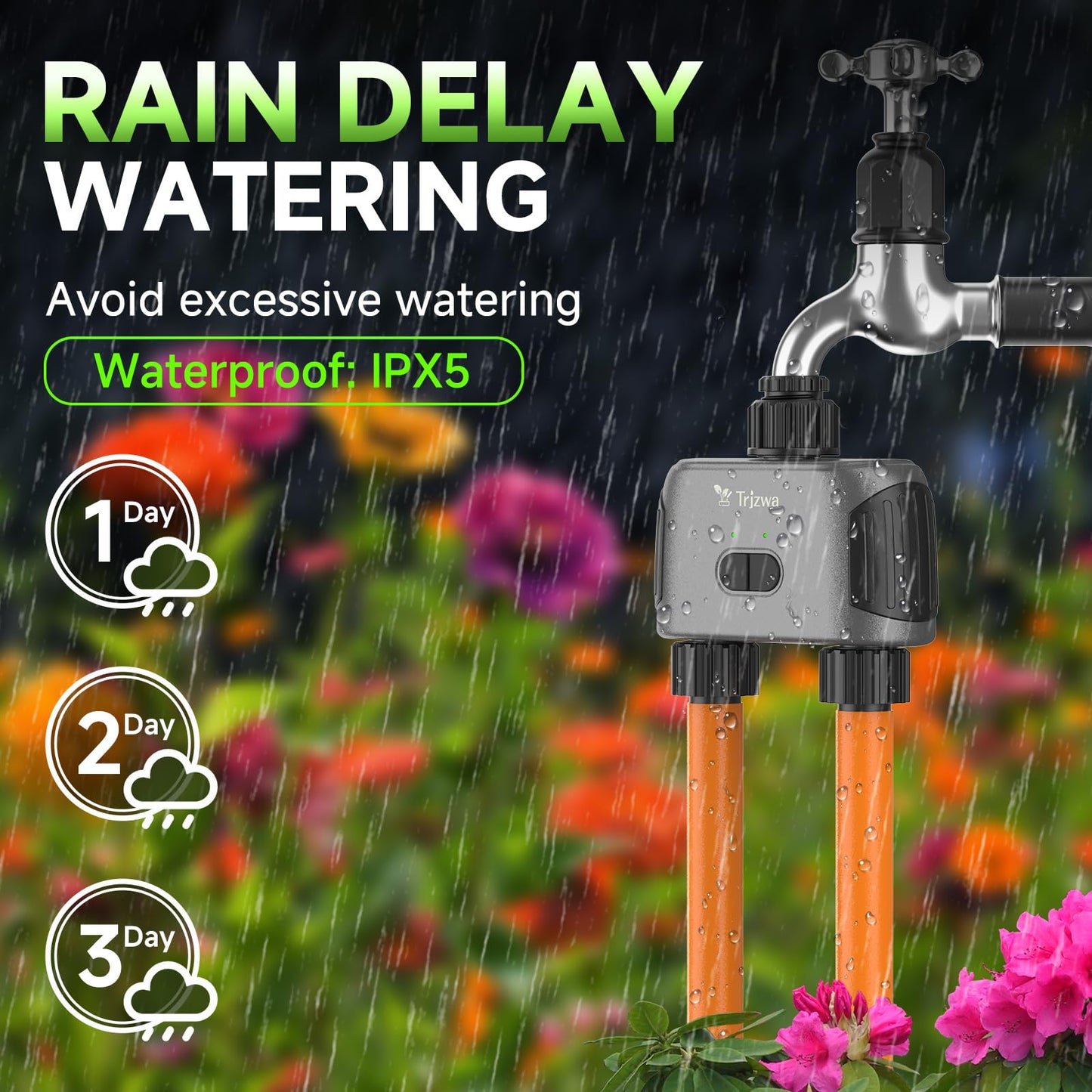 TRJZWA Dual Port WiFi Water Timer, 2024 Latest Irrigation Timer Water Timers for Irrigation, Automatic Watering System with WiFi Remote and Voice