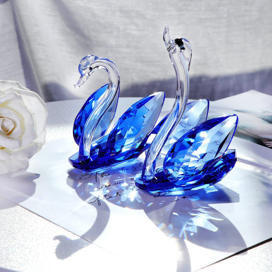 2PCS Crystal Swans Ornaments Gifts for Couple, Glass Figurines Collectibles With Sapphire Diamond 45th Anniversary Wedding Presents for Parents (45