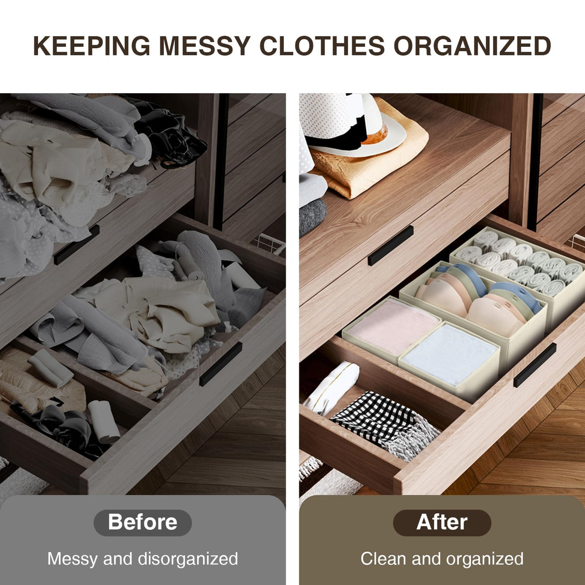 Homsorout Drawer Organisers for Clothing - 8 Pack Dresser Drawer Organizers, Fabric Closet Organizers and Storage Drawer Dividers for Clothes, Socks