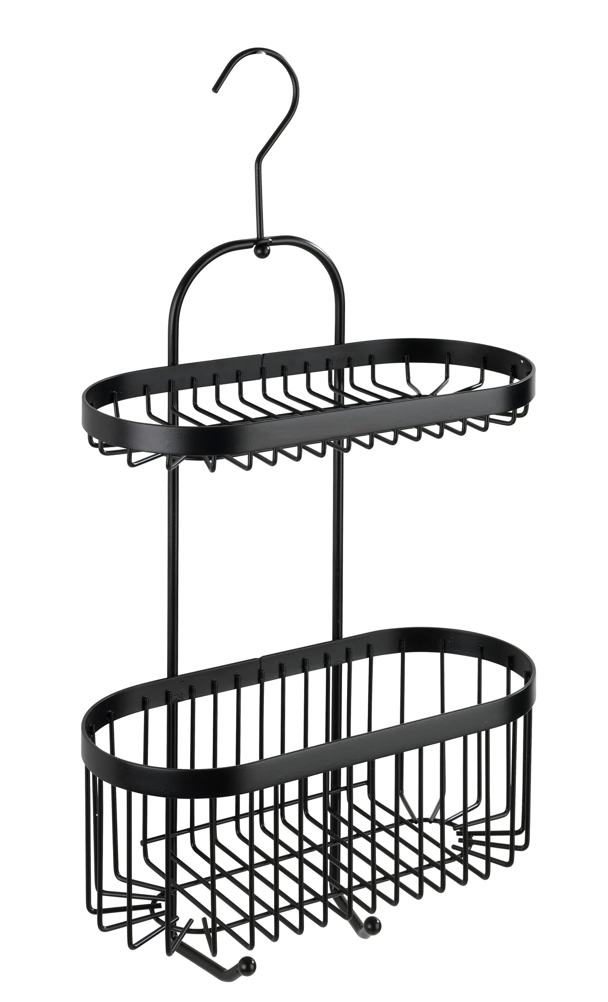 WENKO Classic Plus Black Steel Wall Shelf with Hooks, 35 x 10.5 x 12.5 cm, Black, 26,5 x 47 x 12,5 cm